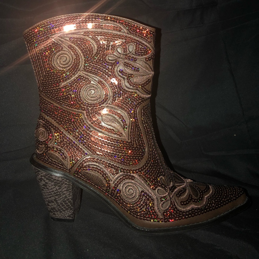 BRONZE/BROWN Helen’s Heart Sequin Cowgirl Bootie